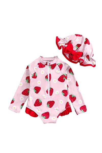 Petityu Αντιηλιακό καπέλο Extreme Cute UPF με σχέδιο φράουλας και κόκκινο φιό...