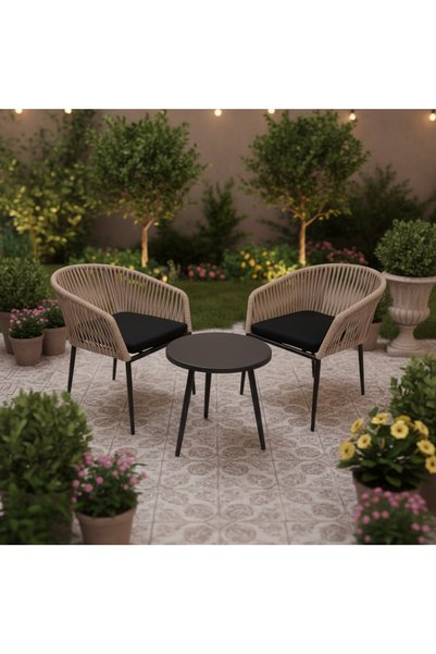 Green Garden Black Rattan Outdoor Seating Set for Two with a Round Coffee Table