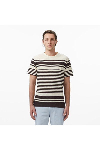 Lacoste Erkek Regular Fit Bisiklet Yaka Çizgili Kahverengi T-Shirt