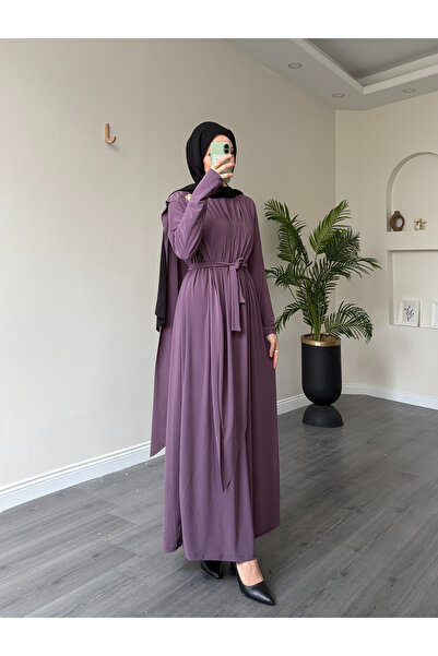 Esre Store 1513 - Φόρεμα από ύφασμα Sandy με ζώνη στη μέση, λιλά