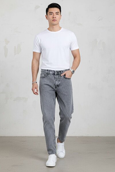 oraystore Men's Gray Washed Jeans Modern Cut Comfortable Fit Daily Stylish Denim