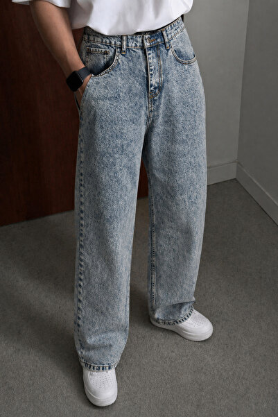 Tarz Cool Men's Acid Wash Loose Leg Jean Trousers Relaxed Fit Denim