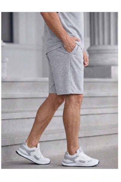 CANDERO Shorts - Men's Gray Oversize Relaxed Fit High Waist Lace-Up Casual Shorts