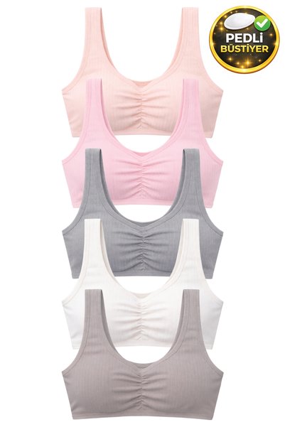 biyokids Kız Çocuk Büstiyer Geniş Askılı 5'li Paket Pedli