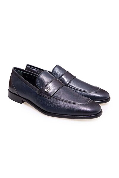 FRANCO CALVANI Dark Blue Color Laceless Genuine Leather Leather Sole Men's Shoes