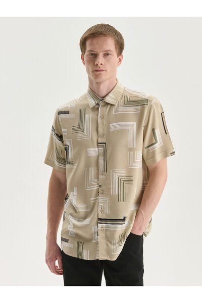 LC Waikiki Regular Fit Short Sleeve Patterned Viscose Men's Shirt