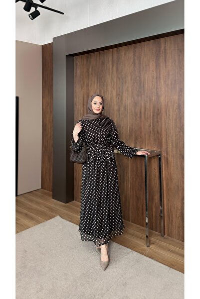 nurvina modest wear Μπλούζα με πουά επένδυση και τούλινη φούστα, Σετ δύο τεμα...