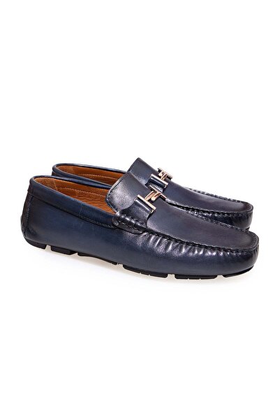 FRANCO CALVANI Dark Blue Color Laceless Genuine Leather Men's Shoes