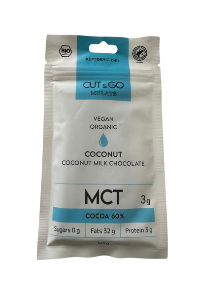 Biovicta Cut&go Βιολογική σοκολάτα με γάλα MCT και καρύδα, 50γρ.