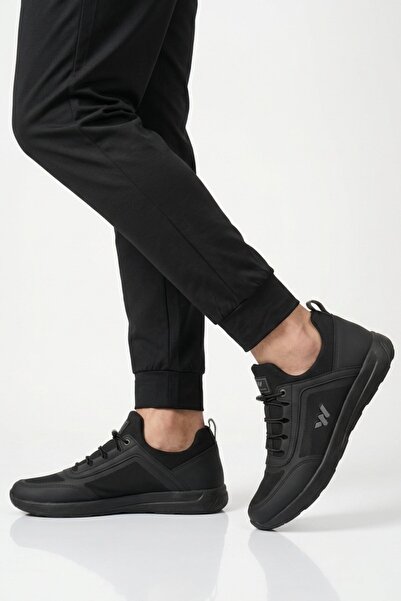 WALKWAY Μαύρα ελαφριά εύκαμπτα ανδρικά αθλητικά παπούτσια με κορδόνια Bertina M