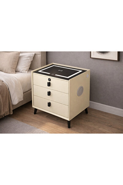 EMATTEIRO Έξυπνο Κομοδίνο Μπεζ 50x40x59εκ., Φόρτιση Τηλεφώνου, Αισθητήρας, Ηχ...