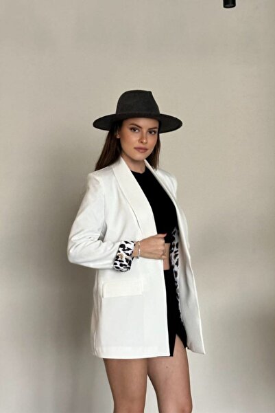 Potenza Γυναικείο μπλέιζερ με λεοπάρ επένδυση, εμφάνιση τσέπης, μακρυμάνικο, ...