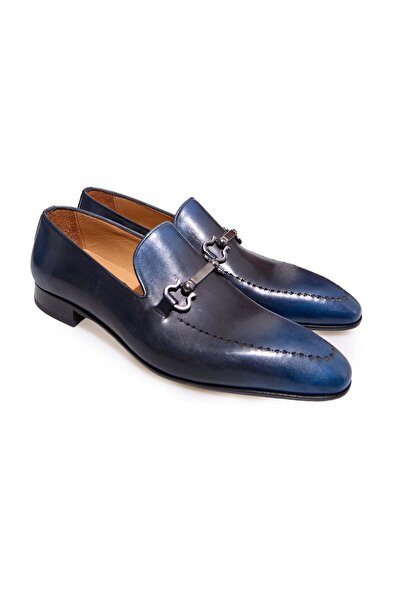 FRANCO CALVANI Dark Blue Color Laceless Genuine Leather Men's Shoes