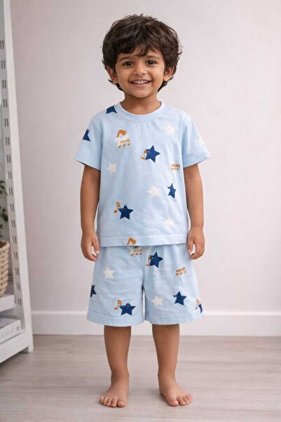 kidsense Erkek Çocuk Yıldız Baskılı Yazlık Şortlu Ev Giyim Günlük Pijama Takım
