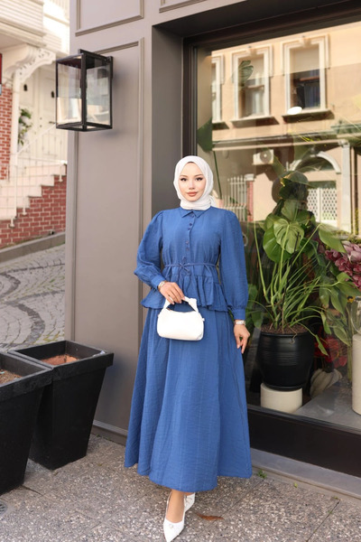 TATULA Balloon Sleeve Peplum Blouse and Skirt Set