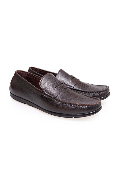FRANCO CALVANI Brown Laceless Genuine Leather Men's Shoes