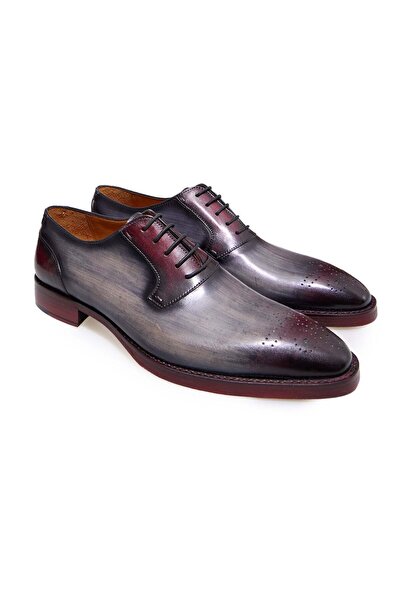 FRANCO CALVANI Gray Color Lace-Up Genuine Leather Leather Sole Men's Shoes