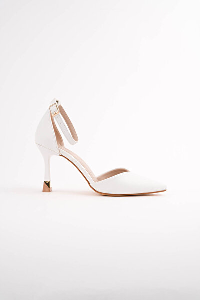 MASSOLE Λευκό Δερμάτινο Μοντέλο V Γυναικείο Καλοκαιρινό Στιλέτο 8,5 εκ. Τακού...