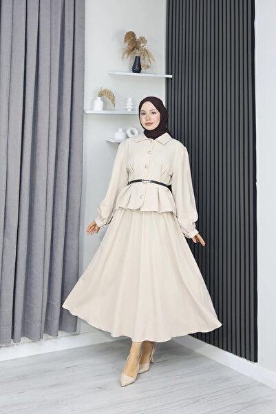 TATULA Belt Detailed Skirt Suit with Pencil Skirt