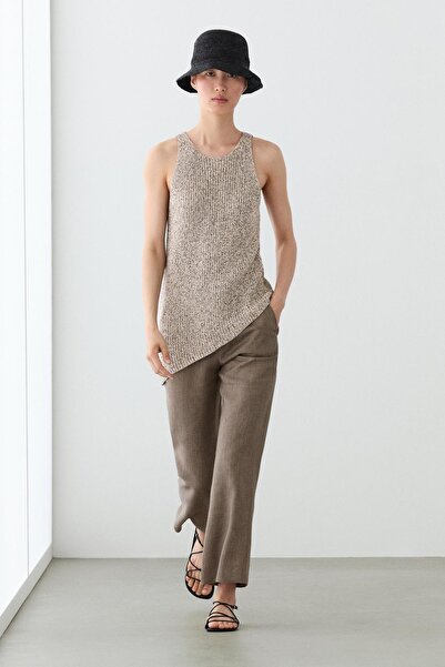 Massimo Dutti Keten karışımlı crop İspanyol paça pantolon