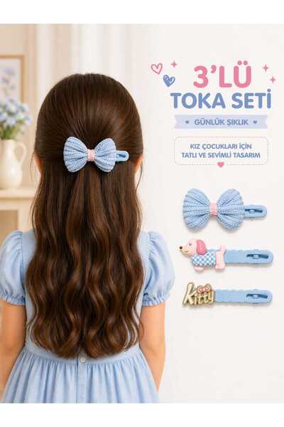mdm style 3-Piece Girls' Hair Clips Set with Bows and Figured Hairpins