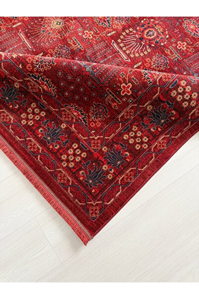 Home Terra Vintage Halı | Kırmızı Bordo Afgan Desen, Eskitme Görünümlü, Yumuş...