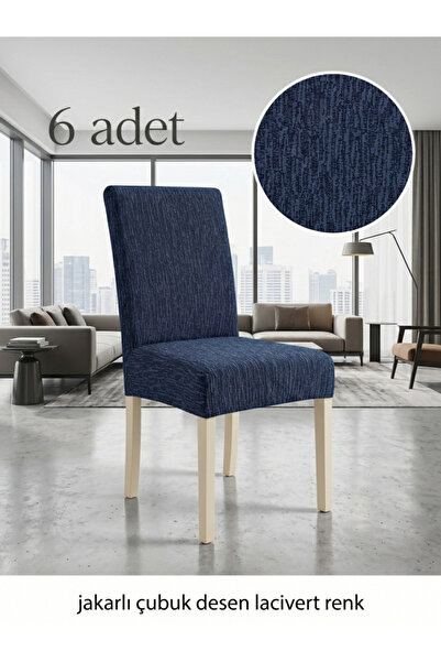 Hacer (6 ADET) jakarli çubuk DESEN LİKRALİ KUMAŞ Sandalye Örtüsü, Lastikli, E...