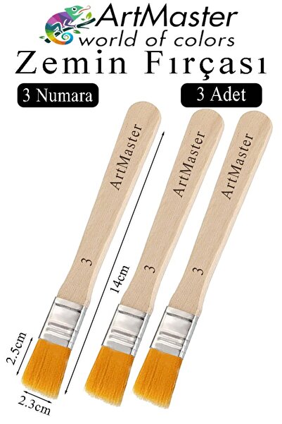 Artmaster Floor Brush Number 3 3 Pieces Paint Brush Synthetic Silk Tip Bristl...