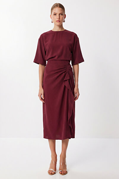 Lovelyİstanbul Ντραπέ Μίντι Φόρεμα Μοντάλ LNT0033 MÜRDÜM