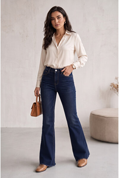 Vovikon Ισπανικό τζιν με κοψίματα στα μπατζάκια σε σκούρο μπλε χρώμα