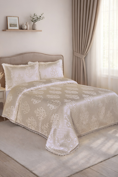 BİRHOME Σετ μοντέρνο κάλυμμα διπλού κρεβατιού Loretta Jacquard French Guipure...