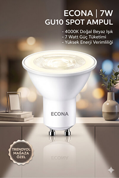 ECONA 7W Gu10 Led Spot Ampul 4000K Doğal Beyaz Işık (Gün Işığı) Enerji Tasarr...