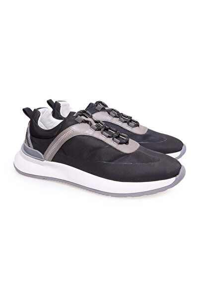 FRANCO CALVANI Black Color Lace-Up Genuine Leather Parachute Fabric Men's Shoes