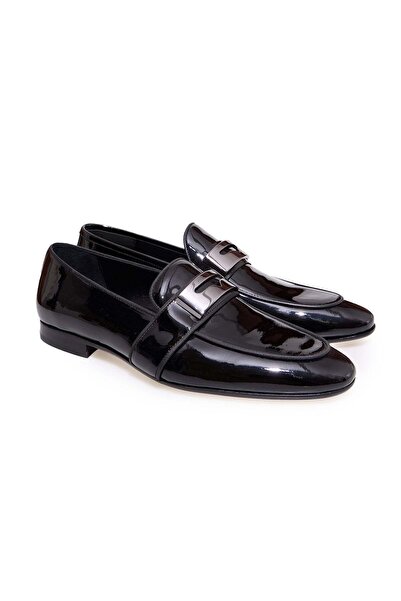 FRANCO CALVANI Black Color Laceless Genuine Leather Men's Shoes