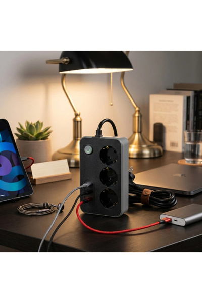 TTT Akım Korumalı 3 Prizli 3 USB Girişli Uzatma Kablosu