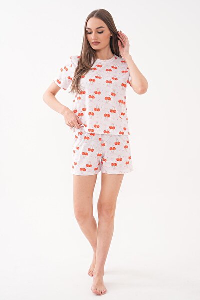 ŞİMAL Women's Patterned Crew Neck Oversize Shorts Set 260228 -