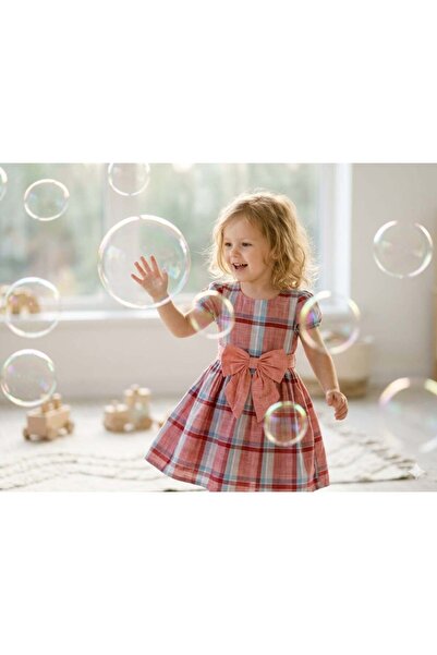 Hilal Akıncı Kids Κοριτσίστικο φόρεμα με φιόγκο και καρό σχέδιο