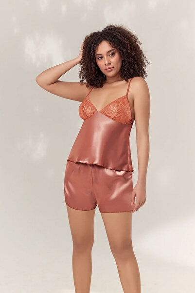 Pearlune Women's Plus Size Copper Chest Lace Detailed & Thin Strap Stylish Sa...