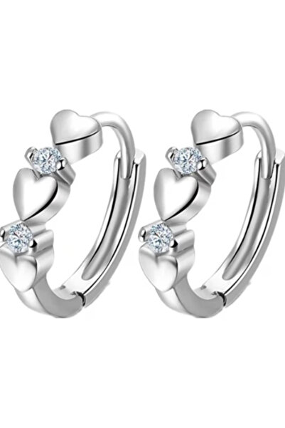 CRM Σκουλαρίκια για κορίτσια, CRM, Σχέδιο καρδιάς με πέτρες, ασημένια