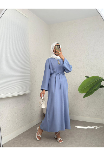 TATULA Comfortable Cut Long Dress with Tie Detail