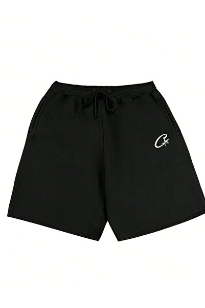 CLASSY.MODA Μαύρο σορτς με στάμπα, άνετη εφαρμογή, ελαστική μέση, καθημερινό ...