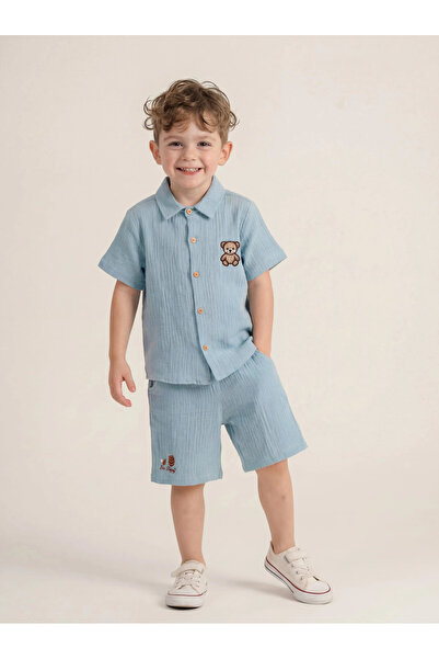 Bontino Σετ πουκάμισο και σορτς για αγόρια από 100% βαμβακερή μουσελίνα - Με ...