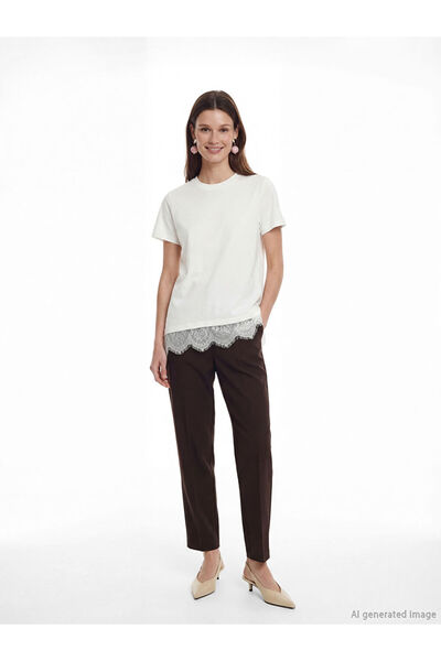 LC Waikiki Lace Detailed Asymmetrical Cut Women's T-Shirt