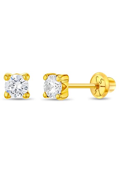 BEBEGOLD Σκουλαρίκια από χρυσό 14Κ για παιδιά, Κλασικό μοντέλο με πέτρα ζιργκόν