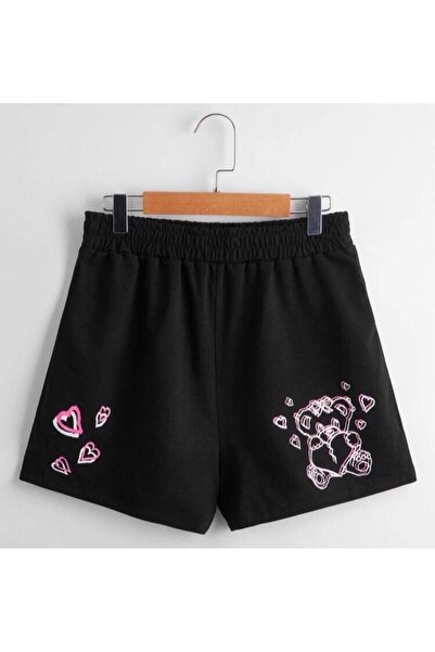 CLASSY.MODA Μαύρο σορτς με στάμπα, άνετη εφαρμογή, ελαστική μέση, καθημερινό ...