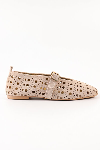 Tuna Γυναικεία παπούτσια μπαλαρίνας από γνήσιο δέρμα μπεζ - Rgn8138