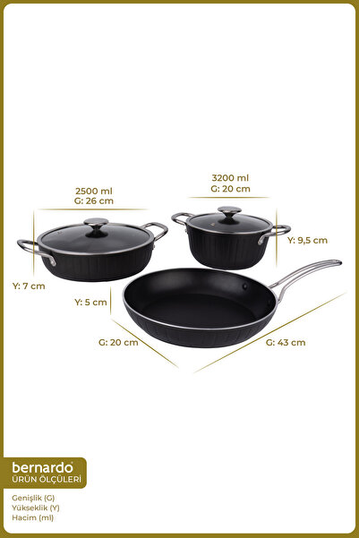 Bernardo Impera Induction Base 5-Piece Granite Cookware Set with Glass Lids Black