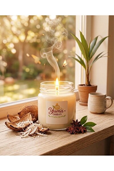 Hindistan Cevizi Kokulu %100 Soya Wax 100cc Kapaklı Cam Kavanoz Mum