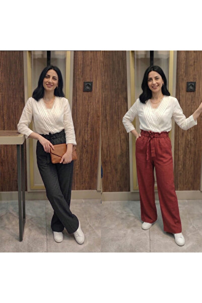 Bala Giyim Σετ 2 τεμαχίων από ακατέργαστο λινό γυναικείο παντελόνι πεζοπορίας...