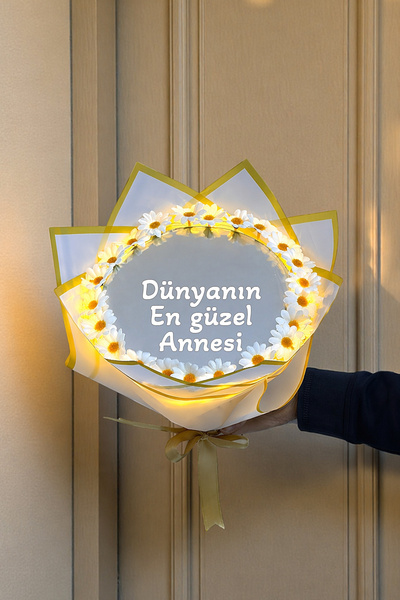 Zemtigo Anneler Günü Led Işıklı Aynalı Papatya Buketi Aynalı Buket Dünyanın En Güzel Annesi Çiçek Buketi